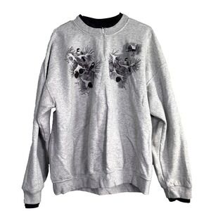 PFI Fashions Vtg 90s 1/4 Zip Sweatshirt Womens 2X Gray Winter Birds Grannycore